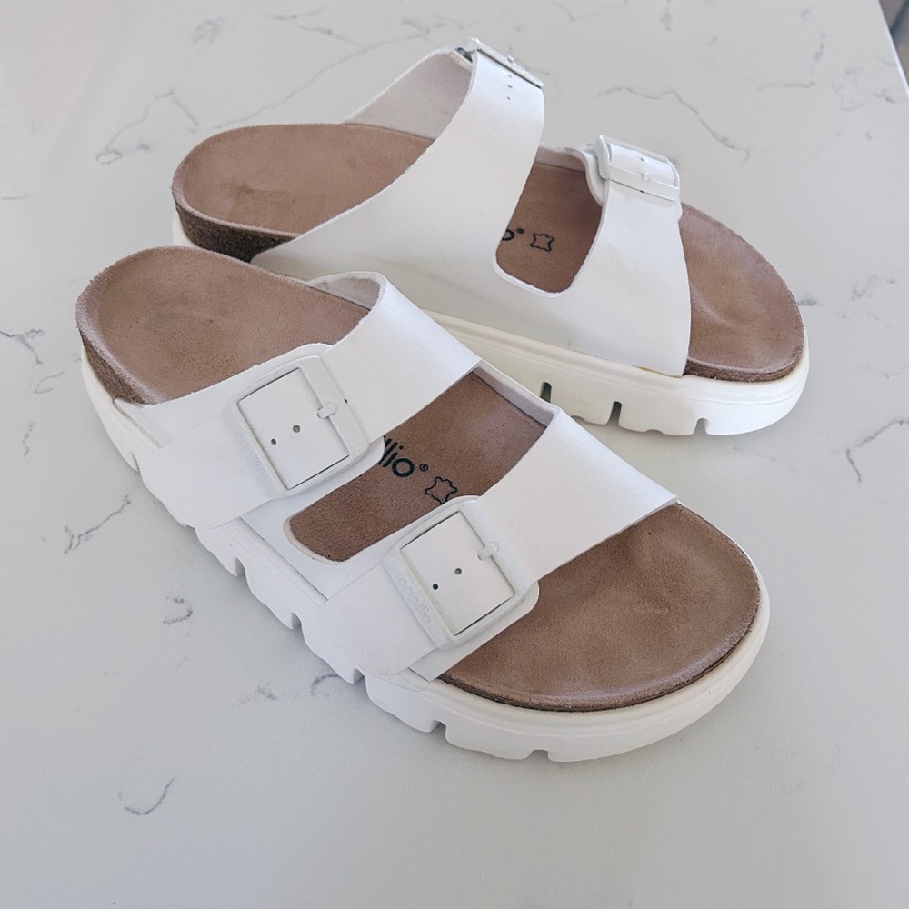Anthropologie White Chunky Leather Sandals